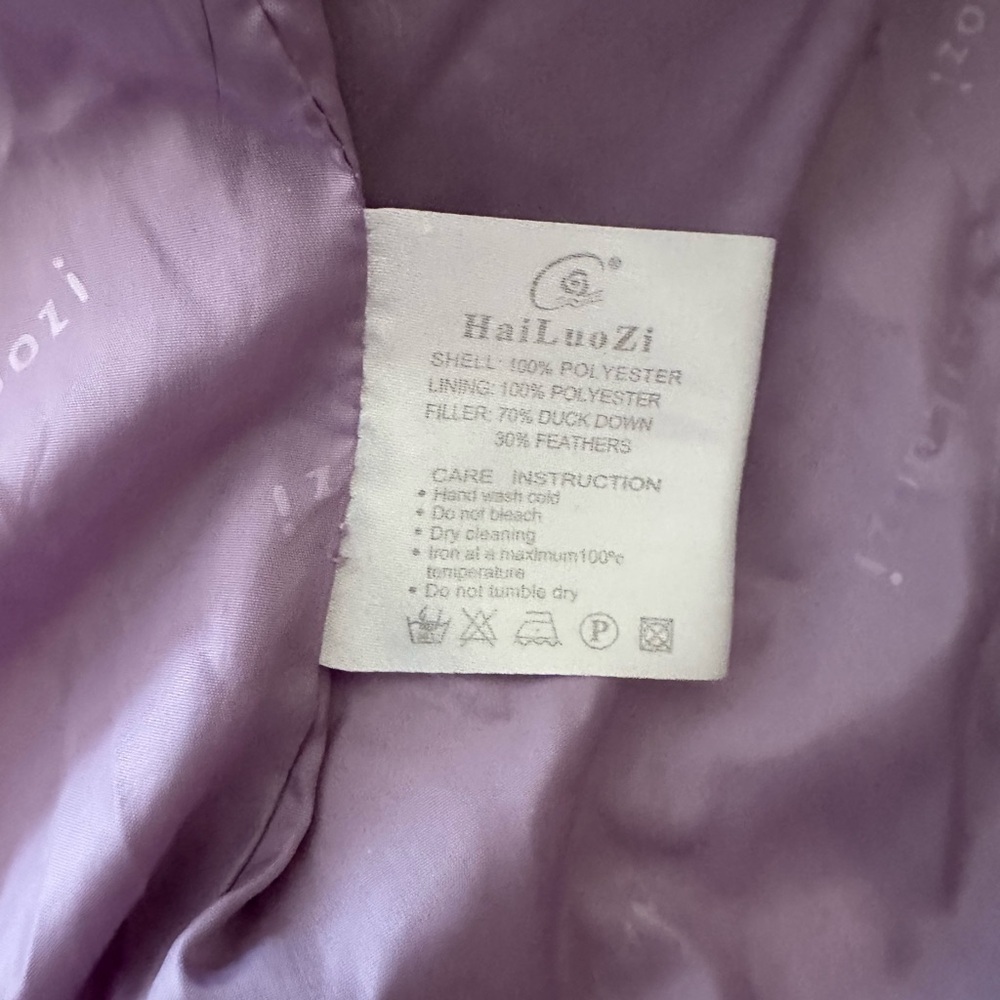 Real Fur Real Down Lavender Puffer Jacket Detachable Hood Pockets L - Picture 13 of 13